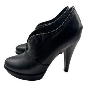 UGG Jamison Black Platform Leather High Heel Ankle Booties Sherpa Lined Size 8